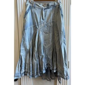 Juliette Denim Vintage Y2K Skirt Midi Layered Ruffle Tiered Light Wash Size 8